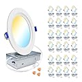 zouzai 24 Pack Ultra-Thin LED Recessed Ceiling Light with Junction Box 5CCT Adjustable Dimmable Can-Killer Downlight - ETL and Energy Star Certified (Step, 6 inch)