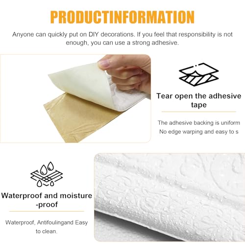 Yunlaishaocer Zierleisten Selbstklebend Weiß 10mx8cmX5mm, Selbstklebende Bordüre Wasserfester, Stuckleisten Wand, Bordüre Selbstklebend Weiß, Geeignet für Flure, Wandgemälde, Decken, Ecken, Linien