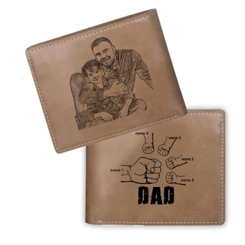 Personalized Father‘s Day Wallet Gifts for Dad - Custom Fist Wallets with Photo & Kids Name for New Dad (5 Names)