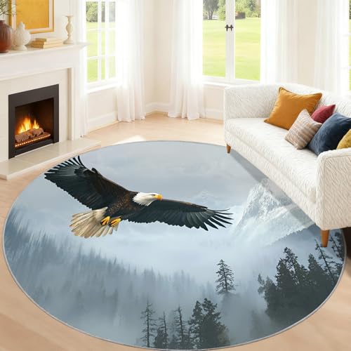 XUWEISI Bald Eagle Round Rug American Eagle Washable Circle Rugs