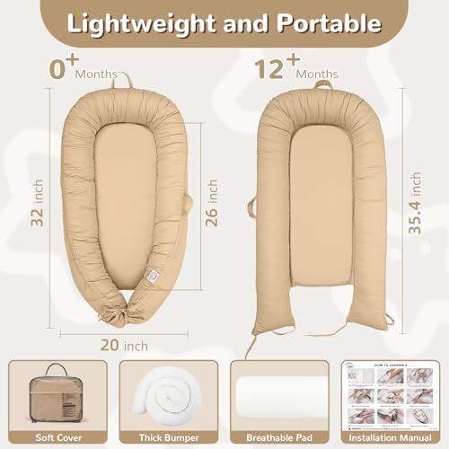 Image of EAQ Baby Lounger, Infant Lounger for Newborn,Portable Baby Nest Cover Breathable & Soft, Newborn Essentials