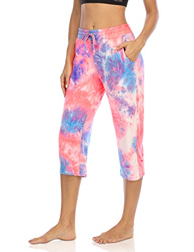 DIBAOLONG Womens Yoga Pants Capri Wide Leg Comfy Drawstring Loose Lounge Workout Pants with Pockets Tie dye27 L