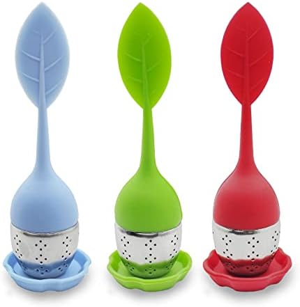Silicone tea strainers for loose tea, stainless steel loose leaf tea ball steepers for tea infuser spoon (3pcs)