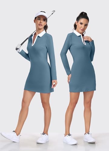Image of Hiverlay Golf Dresses for Women with Shorts and Pockets, V-Neck Short Sleeve Tennis Dress, Workout Athletic Dresses