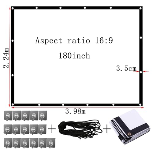 Image of Portable Outdoor Movie Screen, 60-200 Inch 3D Projector Screen Foldable Movie Screen for Projectors Enjoy Outdoor Film Movie Night, Projector Backing Black Movies Screens(16:9,180 inch screen)