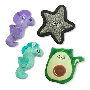 Health Extension SnugArooz Catnip Toy Bundle – Kitty Avocato – Starfish and Seahorse 2pk with Patch Repair – Fun & Engaging Toys for Cats