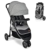 BABY JOY Jogging Stroller, Jogger Travel System with 5-Point Safety Harness, Adjustable Canopy/Backrest/Footrest, Storage Basket & Pocket, Lightweight Baby Stroller for Newborn Toddlers (Gray)