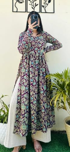 Image of Women's Cotton Nayra Cut Kurti for Women | Full Sleeves Printed Long Kurta | Stylish Flared Ethnic Wear Kurti, Casual & Festive Occasion