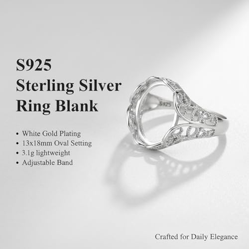 Anillos en blanco de plata de ley 925 con base ovalada de 13x18 mm para joyería DIY Gcroet 4