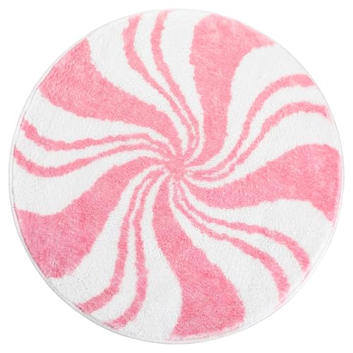 Breling 1 Pcs Christmas Bathroom Rug Small Decor Christmas Kitchen Bathroom Rug Winter Bath Mats Non Slip Carpet for Tub Living Dining Holiday(Candy Pink 15.75 x 15.75)