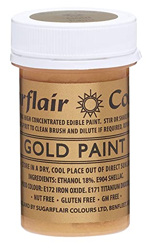 Sugarflair Metallic Gold Edible Food Paint, for Painting Icing, Sugar Pastes, Flower & Modelling Pastes, Royal Icing, Marzipan & Buttercream - 20g