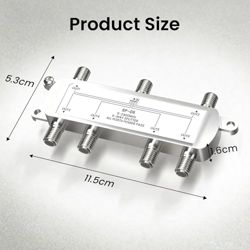 NEWCARE 6-Way Coaxial Cable Splitter 5-2400MHz, RG6 and RG59 Compatible,6 Port Coax Splitter for Satellite, Cable TV, Antenna System, High Speed Internet and MoCA Network