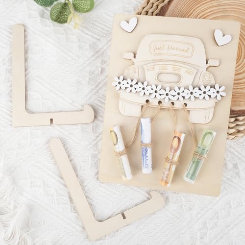 ARTREE Hochzeitsgeschenk aus Holz, Geldgeschenk Hochzeit Kreative Hochzeitsgeschenke für Brautpaar Hochzeitskarte Holz mit Ständer, Wunderschön Geld Geschenk Hochzeit für Braut Bräutigam