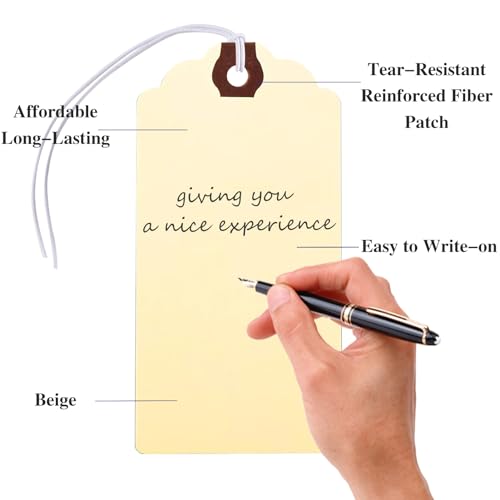 300 Pcs Hang Tags with String Attached, 4 3/4 x 2 3/8 inches Shipping Tags Paper Hanging Tags with Reinforced Hole and Elastic Rope Attached,Writable Price Tags Blank Paper Gift Tags for All Occasions