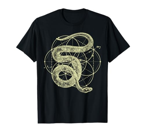 The Dharma Store - Geometria Sagrada - Semilla Vida Serpiente Camiseta Unisex Adulto S Manga Corta T-Shirt Negro Talla S