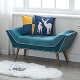 Kmax Upholstered Entryway Bench with Arms, Button Tufted Velvet Fabric Bedroom Bench with Nailhead...