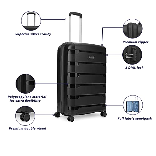 Image of Aristocrat Polypropylene (Pp) Porto 55 CM Black Polypropylene Harsided Hard Cabin Luggage 8W Strolley 8 Spinner Wheels Trolley Bag, Small