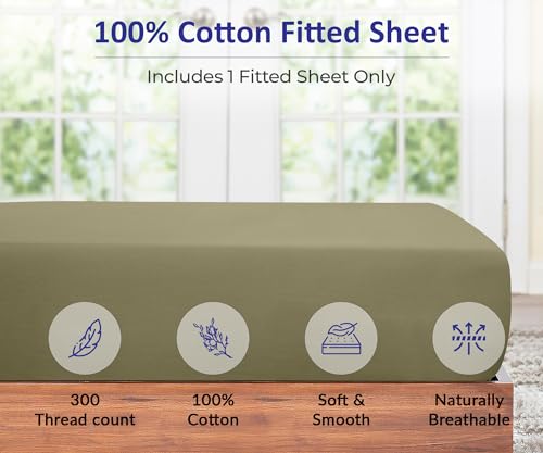 Image of ROYALE LINENS 300 Thread Count 100% Long Staple Combed Cotton Fitted Sheet King - Super Soft Deep Pocket Bottom Sheet - Fitted Sheets Only - Elastic Sheets (King, Sage Green)