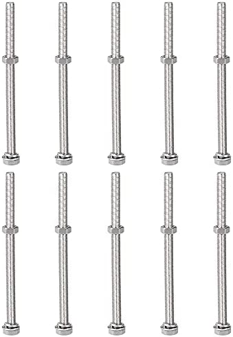 sourcing map M8 x 50mm Hex Head Screws Bolts, Nuts, Flat & Lock Washers Kits, 304 Stainless Steel Fully Thread Hexagon Bolts 10 Sets