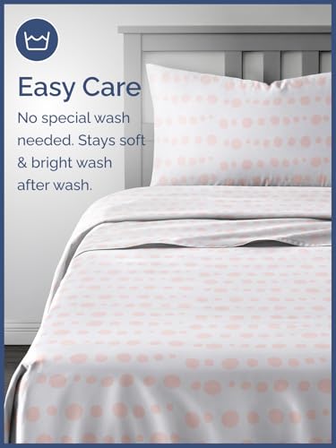 Image of Kids Twin Size Pink Dots Bed Sheets - 3 Piece Kids Pink Dots Sheet Set | Pink Dots Themed Bedding, Ultra-Soft, Cute & Cozy, Breathable & Machine Washable, Bed Set for Boys, Girls & Teens, Breathable