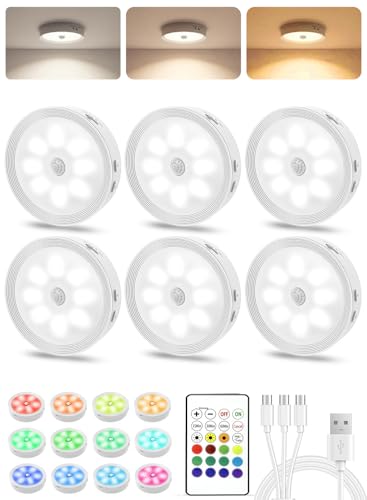 Under Cabinet Lighting, LED Puck Lights with Remote, Rechargeable Motion Sensor Lights Indoor,...