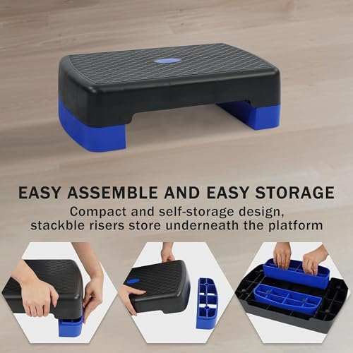 Image of Fitvids Aerobic Step Platform Trainer with Adjustable 2-Level Risers, 400 Pound Weight Capacity - Non-Slip Exercise Stepper for Cardio, Strength, and Fitness Workouts, 18-Inch, Multiple Colors