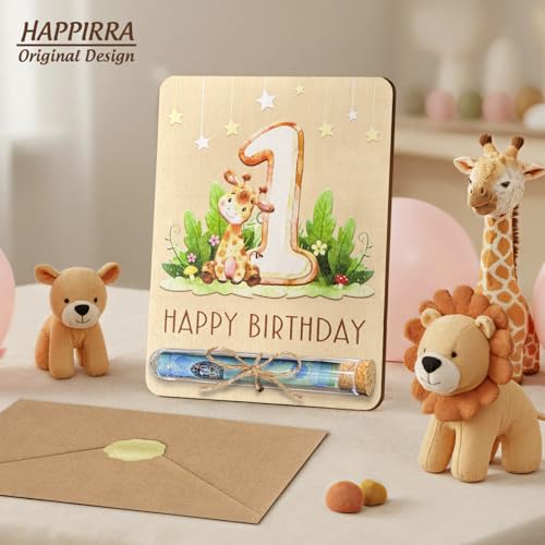 1. Geburtstag Junge Mädchen, 1 Jahr Geldgeschenk Verpackung Holz mit Reagenzgläser, Geschenke zum 1 Geburtstag Mädchen - 1 Happy Birthday