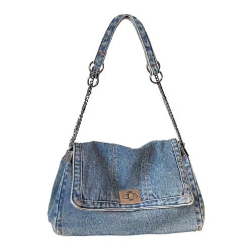 KlaOYer Denim Shoulder Bag for Women Jean Tote Bag Adjustable Chain Strap Crossbody Bags Y2k Trendy Hobo Purse Handbag