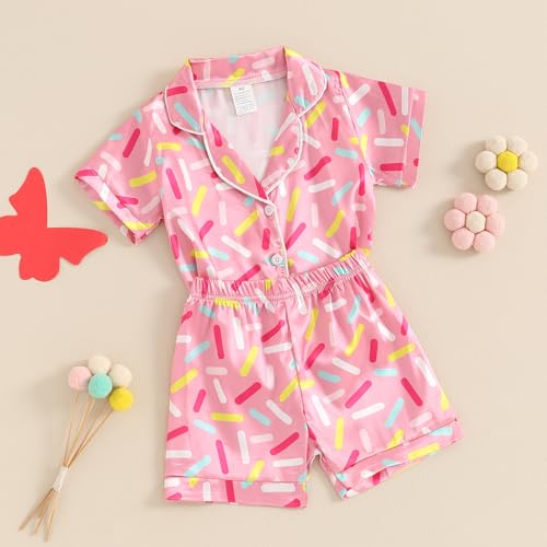 Toddler Baby Kids Satin Summer Pajamas Set Short Sleeve Button-Down Pajamas Top Pants 2Pcs Loungwear Sleepwear Pjs2