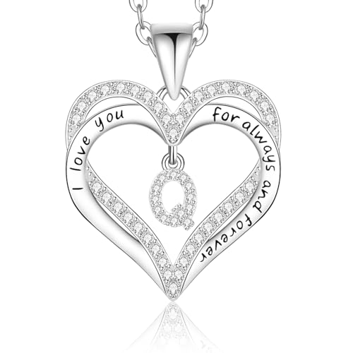 Lomantise Heart Initial Necklace Gift for Women, 925 Sterling Silver Initial Letter Pendant Necklace Christmas Anniversary Birthday Jewelry Gifts for Women Wife Girlfriend Her Mom