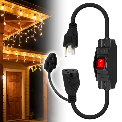 1.5ft Waterproof Short Extension Cord with Switch - 3 x 14AWG 15A 125V 3 Prong Outdoor On Off Switch for Patio Lights Camping Black