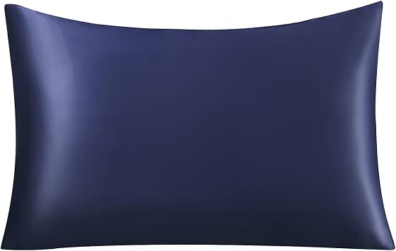 Vividmoo Natural Silk Pillowcase Standard Size, 19mm with Hidden Zipper, Both Sided 100% Mulberry Silk Pillow Covers, Hypoallergenic Gift, Soft Breathable Smooth, 20x26in, Dark Blue, 1 Pack