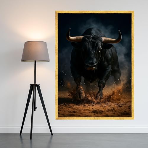 Tableau mural taureau impression animalière peinture fond sombre