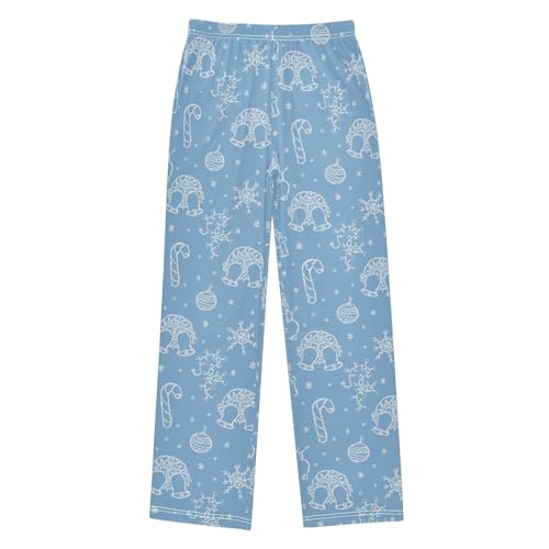 Boys' Pants Christmas Snow Doodle Blue Long Bottoms Jogger Pants Elastic Waist Trousers with Pockets S-XL