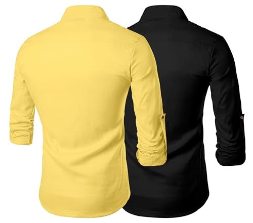 Image of Zombom Men's Combo Cotton Polyester Blend Solid Full Sleeve Straight Regular Fit Mandarin /Chinese Collor Kurta (Pack of 2)