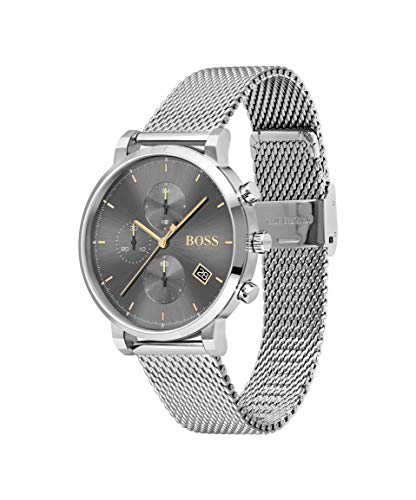 Hugo Boss Stainless Steel Analog Grey Dial Men Watch-1513807, Silver Band - Image 4