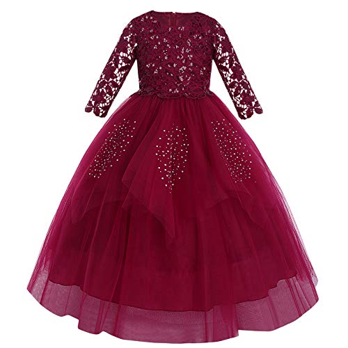 Vestido de fiesta para niña maxi elegante de tul y encaje bordado de gala