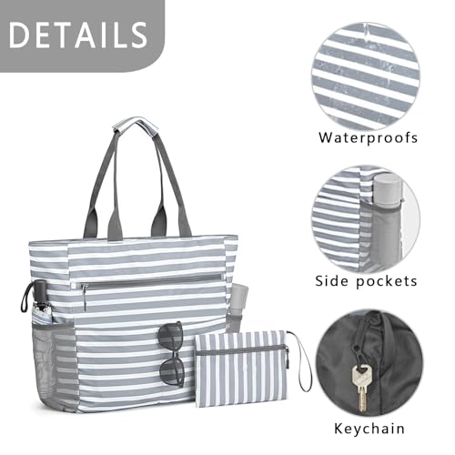 Beach Tote Bag for Women Waterproof Sandproof Beach Bags with Wet Compartment Large Tote for Vacation Pool & Travel4