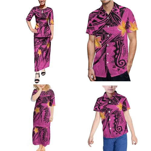 Eastdola Polynesian Women Puletasi Girls Puletasi Men's Shirts Boys' Shirts Samoan Tribal Design Summer Short Sleeves