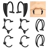 ZS Stainless Steel Fake Lip Ring Vampire Teeth Ring, Adjustable Fake Lip Piercing Non-Piercing Lip Cuff Ear Cuff Earrings Fake Septum Nose Piercing Jewelry For Women Men (Black)