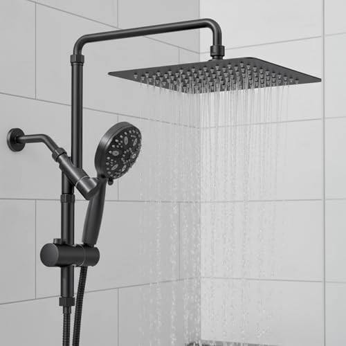 Shineforu 10 Inch Rain Shower Heads with Handheld Spray Combo, Dual Shower Head with Adjustable Slide Bar and Stainless Steel Hose, Height Adjustable - image 6