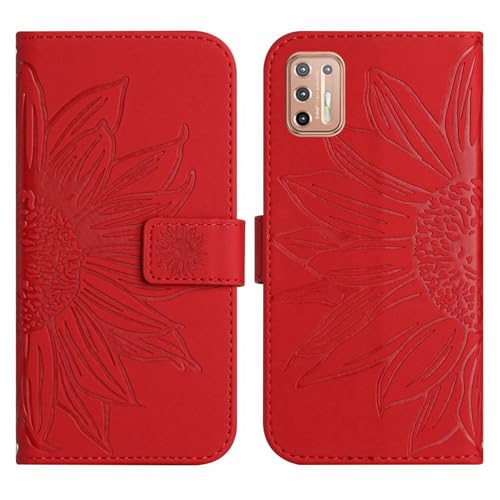 Rfvzubemok Compatible with Motorola Moto G9 Plus 4G Cover,Compatible with Motorola Moto G9 Plus 4G Flip Kickstand Card Slots Magnetic Closure Phone Case Red