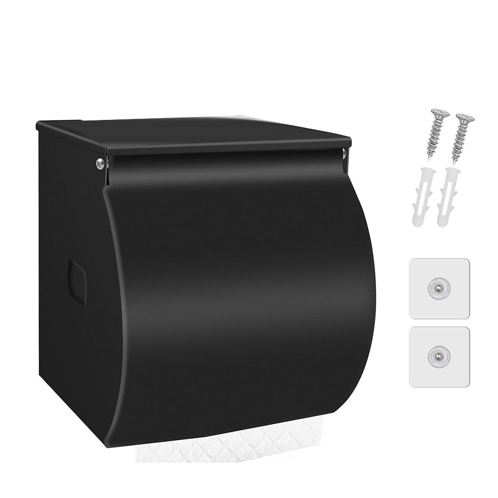CTRLZS Toilet Paper Holder Cat Dog Proof Toilet Tissue Holder Waterproof Stainless Steel Bathroom for Bathroom Matte Black Toilet Paper Holder Black