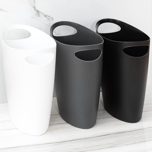 Image of Superio Slim Bathroom Trash Can 2 Gallon Black Plastic Small Compact Waste Basket for Bedroom, Dorm, Under Office Desk, Narrow Portable RV Dustbin