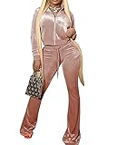 Two Piece Active Outfits for Women Velour Track Suits Long Sleeve Crop Tops Jackets and Flared Long...