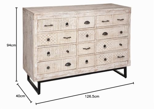 Atmosphera Commode 12 tiroirs Ajay manguier sculpté Naturel Clair – vue 3