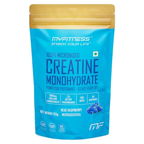 Image of Myfitness Creatine Powder Monohydrate 100% Micronized | 30 Servings | Flavoured | 120g | Creatine Powder With Added Electrolytes (120g (Pack Of 1), Blue Raspberry)