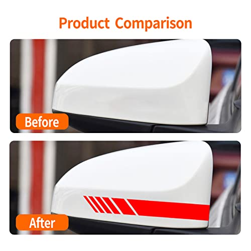 TimNas 2 PCS Car Rear View Mirror Stickers, 5.51" x 1.18" Striped Rearview Mirror Car Stickers, Car Side Mirror Reflective Decals (Red)
