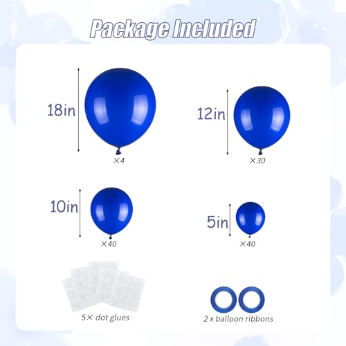 Image of 114pcs Royal Blue Balloons Different Sizes, 18 12 10 5 inch Matte Dark Blue Balloons Garland Arch kit for Graduation New Year Baby Shower Birthday Baseball Nautical Party Decorations