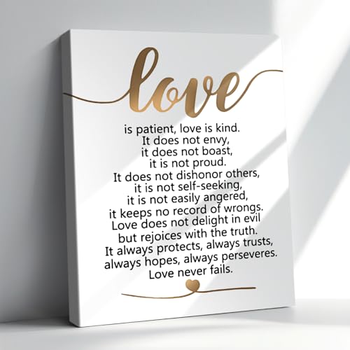 Inspirational Wall Art Love Is Patient Love Is Kind Wall Art Inspirational Quotes Canvas Wedding Painting 1 corinthians 13 Wall Decor For Bathroom Bedroom Home Decor Framed Ready To Hang 12x16 Inch